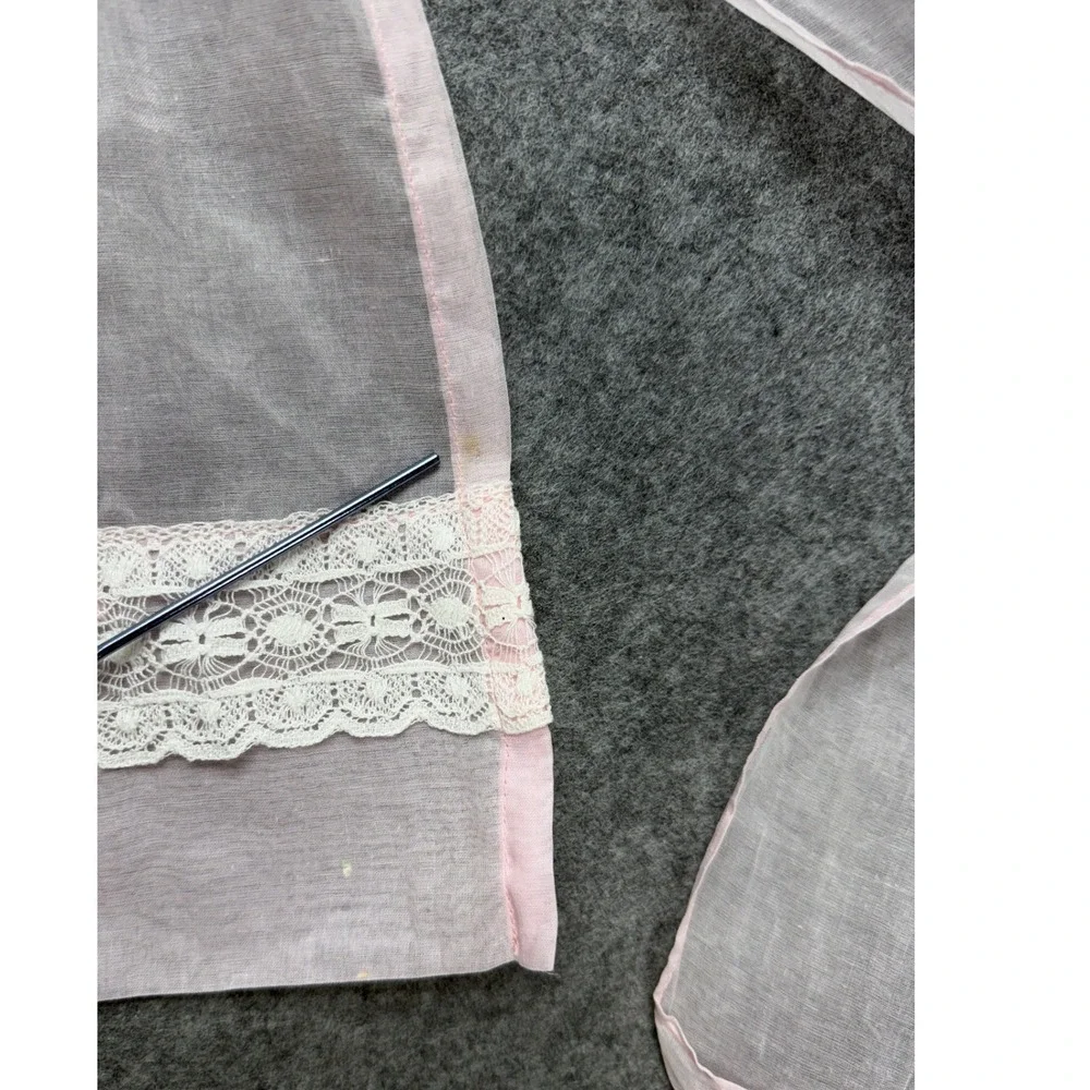 Vintage Sheer Pink Organza Half Apron White Lace Trim Two Pockets Hostess MCM